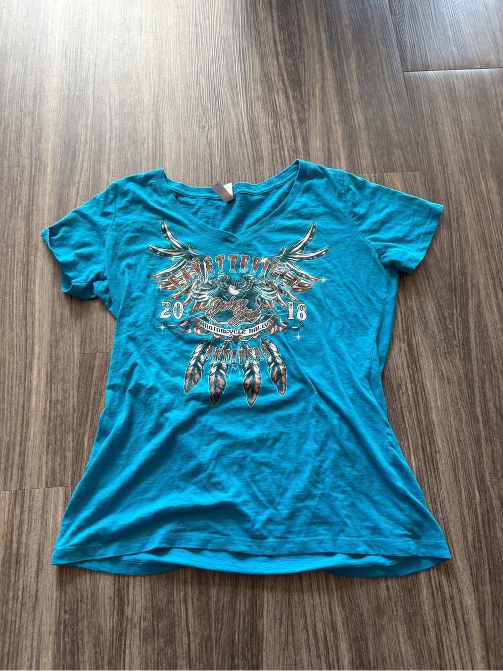 Harley-Davidson Turquoise V-Neck Tee with Feather & Wing Graphic